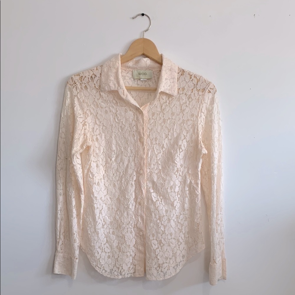 Vintage Women’s Elegant Cream Lace button down Shirts size M - Picture 2 of 4